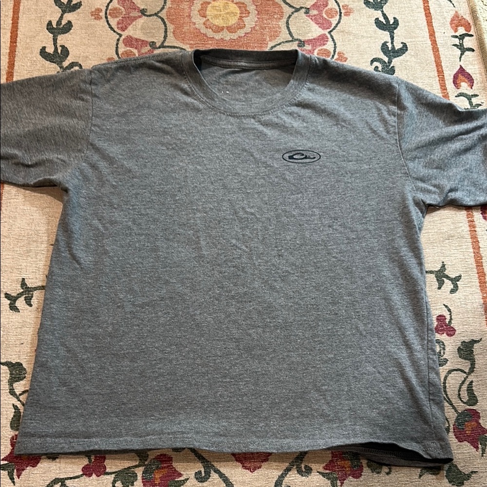 Boys Drake Waterfowl Gray Short Sleeve Tee American Flag Logo on Back